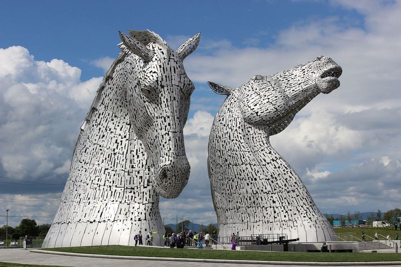 The Kelpies, two giant steel horse-head sculptures at Falkirk